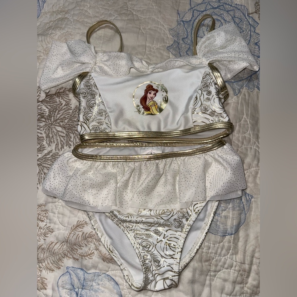 Disney Store 2 piece wedding Belle Swimsuit size 5/6 like new